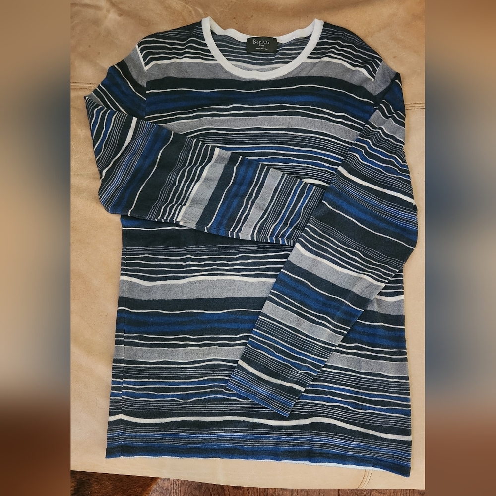 Stylish Men's Striped Crewneck Sweater - Blue and Gray